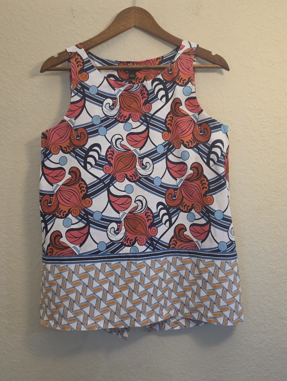 Ann Taylor Factory Sleeveless Floral Print Tunic Top Womens Small Ivory Red